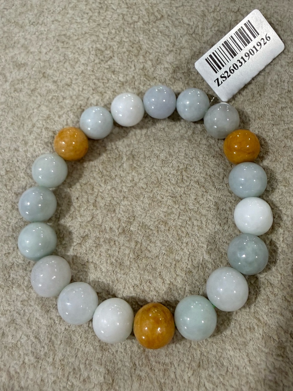 Multicolor Jade Bead Stretch Bracelet — White, Pale Green & Honey